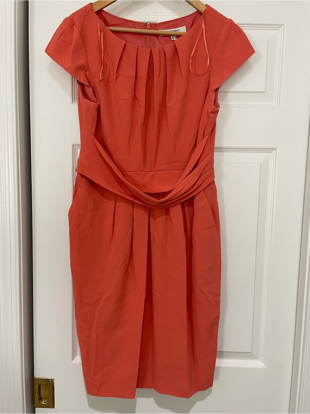 LK Bennett London Elegant Coral Draped Waist Sheath Dress